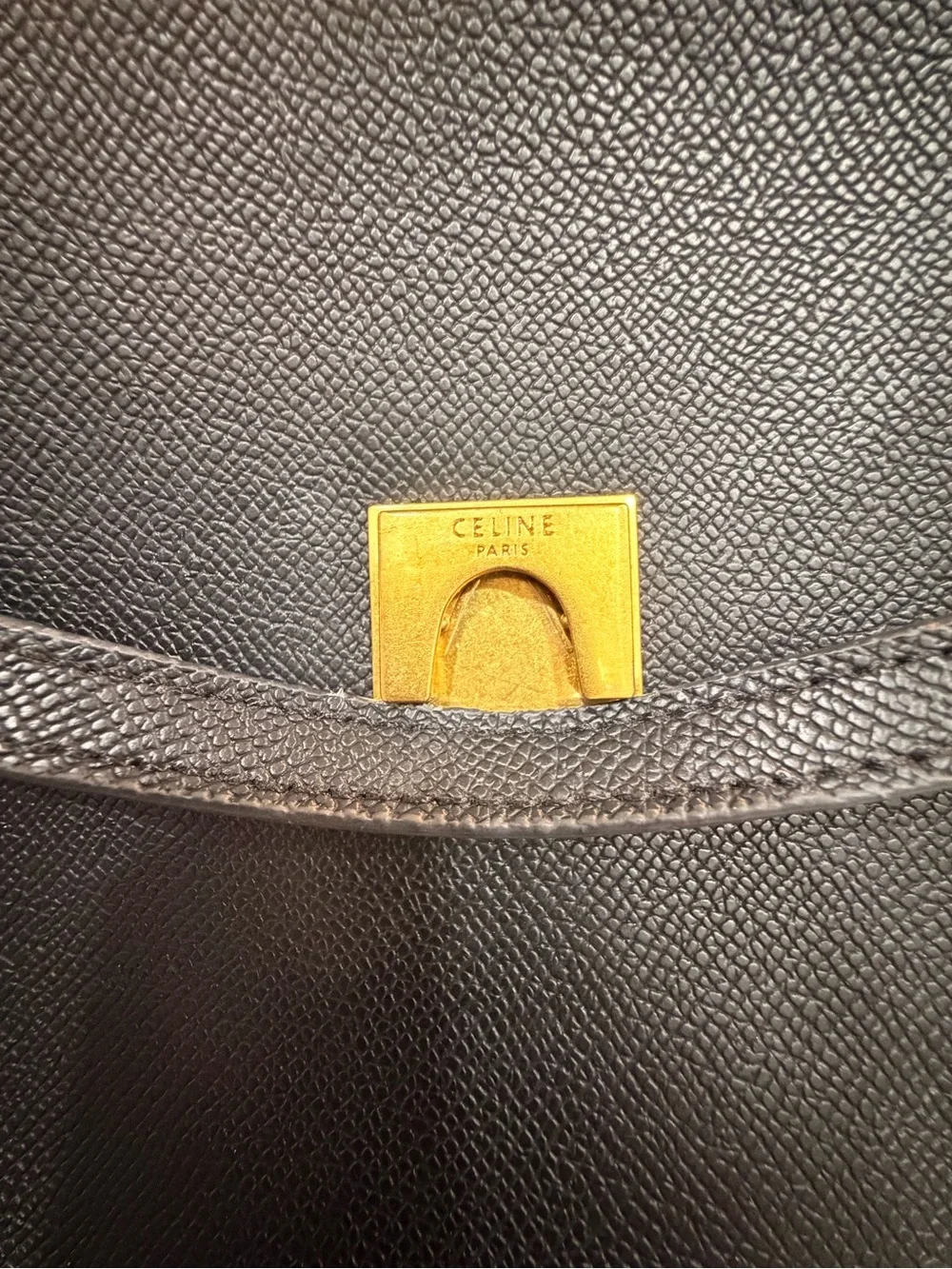 Celine Black Leather Satchel with Gold Logo